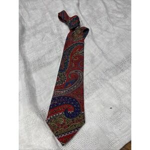 VTG Liberty of London Mens Wool Challis Necktie Dark Red Green Blue Paisley Tie